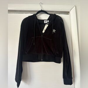 Adidas Black Velour crop Hoodie
